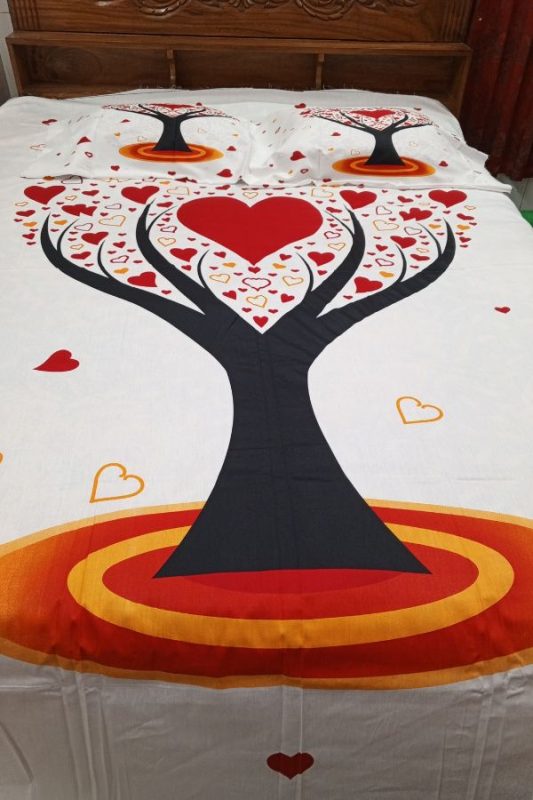 Red heart Tree Bed sheet